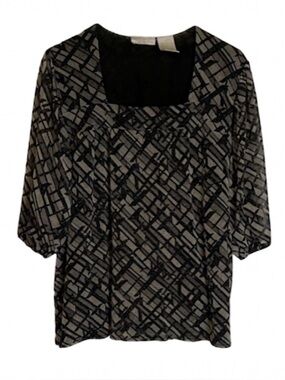 WORTHINGTON Metallic Shimmer Geometric Lined Blouse, Women’s XL, Black Gray